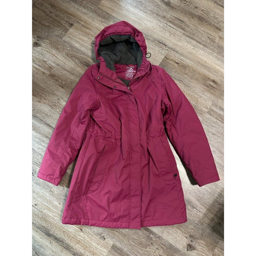 L.L. Bean Womens Small Winter Warmer Coat Pink Berry Hood Fleece Jacket LL